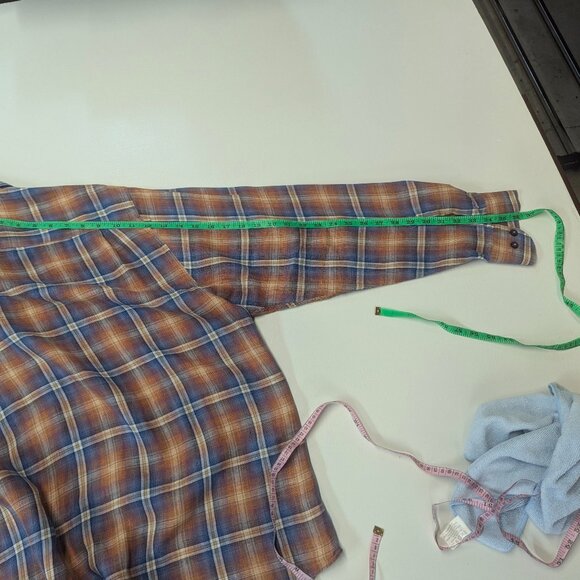 Robert Talbott Size Large Orange/Blue Plaid Button Down in 100% Linen - Picture 13 of 16